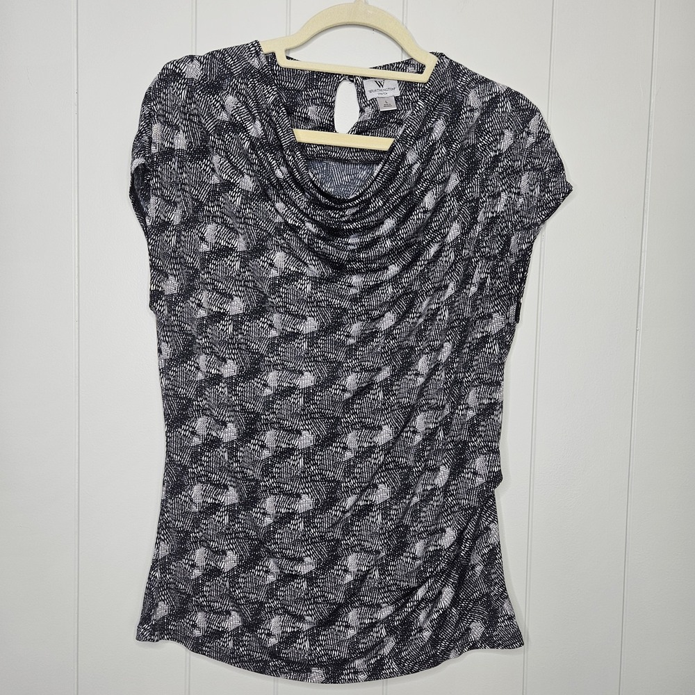 Worthington Women's Cowl Neck Silky Top Stretch Cinched Sides Large Dressy